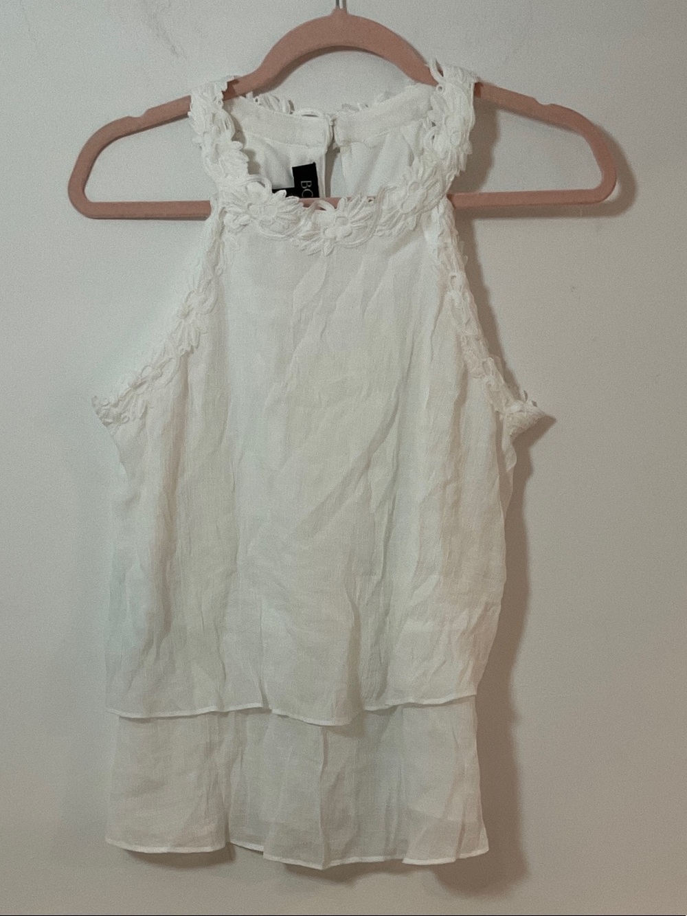 BCX White Floral-Trim Sleeveless Halter Camisole